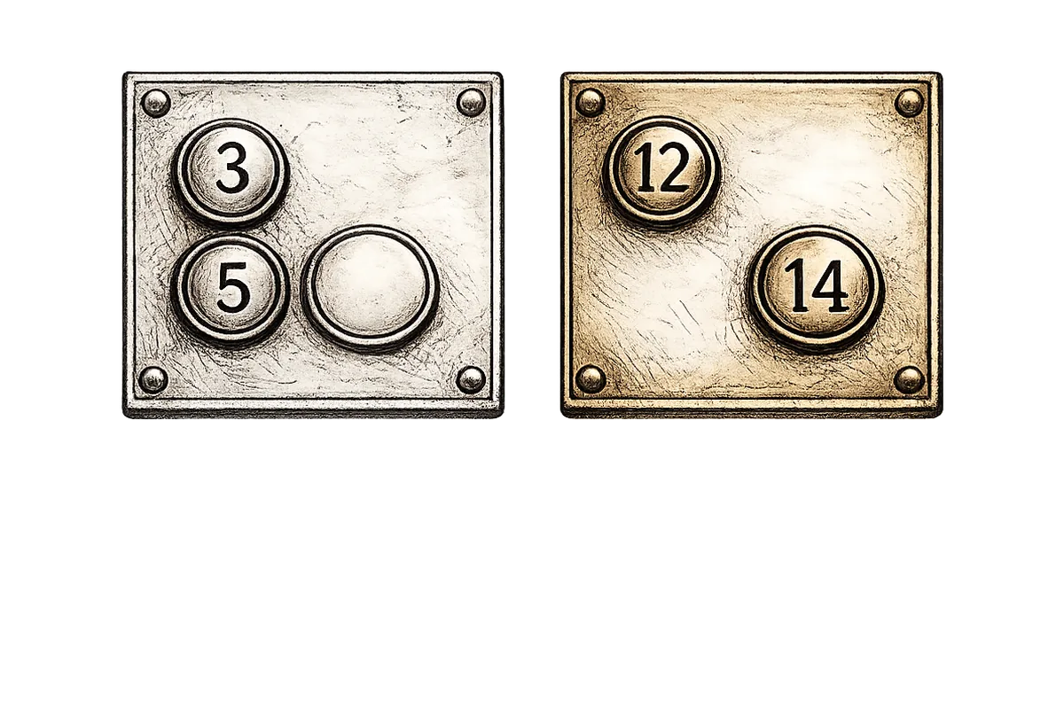 Two old number panels omit four and thirteen, showing how superstition changes according to place.
